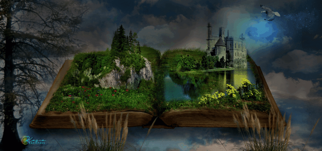 landscape and book representing past lives and energy healing
