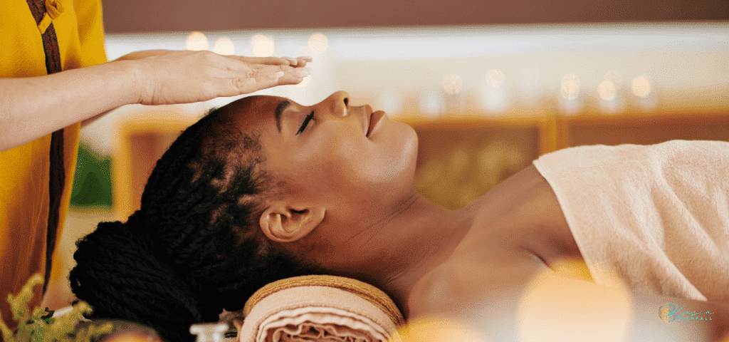 Woman receiving reiki energy healing
